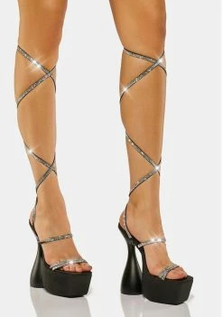 Public Desire Shine Satin Diamante Lace Up Heels