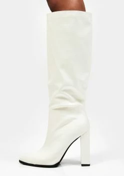 Public Desire Heeled Boots White Posie Knee High Boots