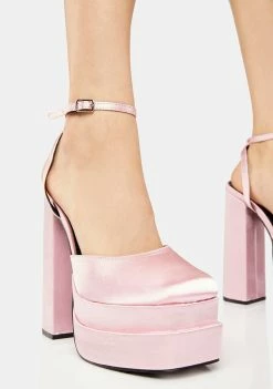 Public Desire Pink Satin Moonchild Platform Heels Platforms