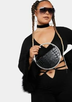 Public Desire Black The Alessia Circle Diamante Mini Handbag