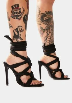 Public Desire Black Convo Knotted Lace Up Stiletto Heels