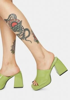 Public Desire Heels Lime Patent Oreo Open Toe Mules