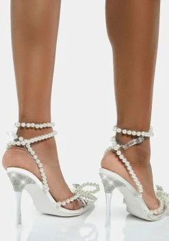 Public Desire Pearl Bow Wrap Around Clear Heels