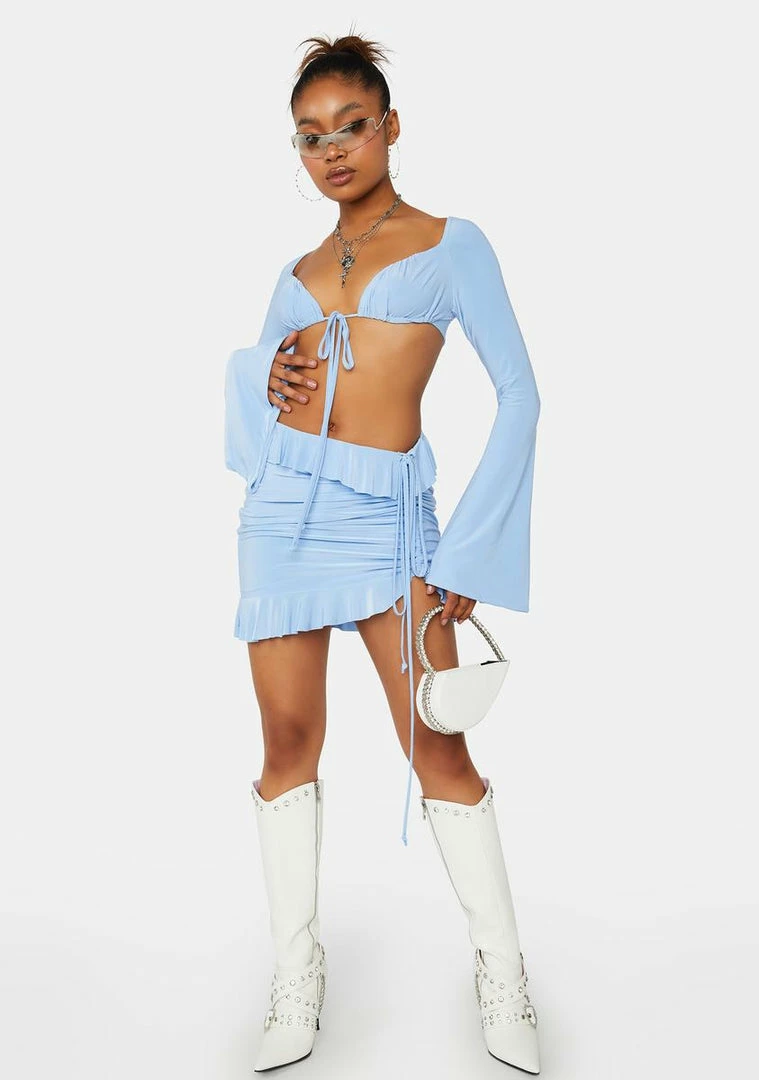 Budget 💯 Public Desire Long Sleeve Crop Top Crystal Blue Ruched Cups Flare Sleeve Top 🥰 2 Public Desire Long Sleeve Crop Top Crystal Blue Ruched Cups Flare Sleeve Top