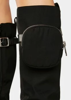 Public Desire Knee High Boots Black Showing Up Cargo Boots