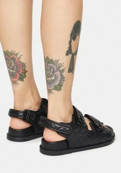 Public Desire Noir Carmen Quilted Flat Sandals