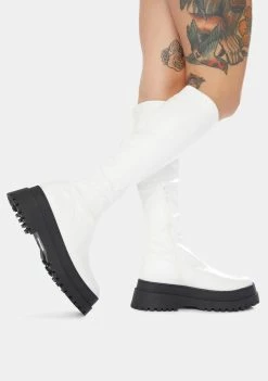 Public Desire White Haunt Knee High Chunky Sole Boots Platforms