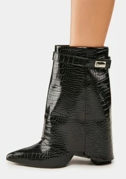 Public Desire Black Croc Fyre Ankle Boots