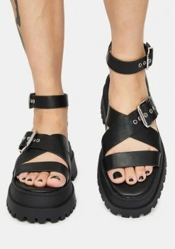 Public Desire Platforms Ink Follow Strappy Buckle Platform Sandals