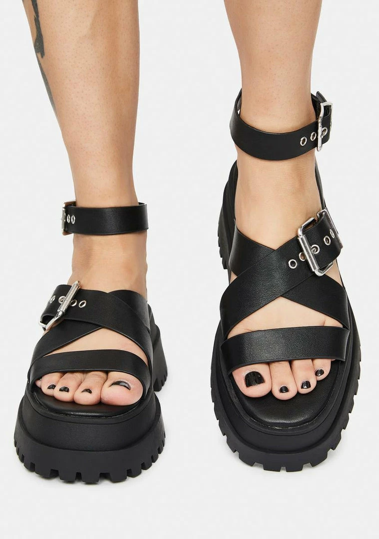 Cheap 😀 Public Desire Platforms Ink Follow Strappy Buckle Platform 🩴 Sandals 🤩 2 Public Desire Platforms Ink Follow Strappy Buckle Platform Sandals