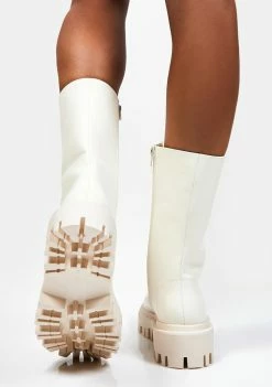 Public Desire Lace-Up Boots Ecru Beau Combat Boots