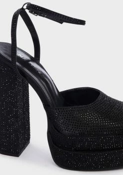 Public Desire Wide Fit Black Sparkly Moonchild Platform Heels Platforms