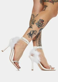 Top 10 🤩 Public Desire White Fifi Feather Wrap Square Toe Stiletto 👠 Heels ⭐ 6 Public Desire White Fifi Feather Wrap Square Toe Stiletto Heels