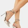 Public Desire Silver Mirror Midnight Wrap Around Diamante Bow Heels