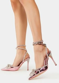 Public Desire Pink Mirror Midnight Wrap Around Diamante Bow Heels