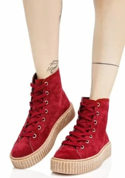 Public Desire Bordeaux Iyla Hi Top Creeper Sneakers