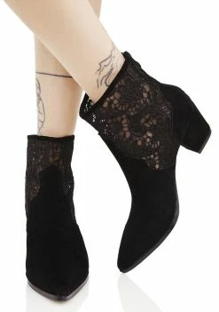 Public Desire Mona Lace Detail Western Ankle Boots Boots & Booties