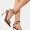 Public Desire Chocolate Satin Midnight Wrap Around Diamante Bow Heels Pointed Toe Heels