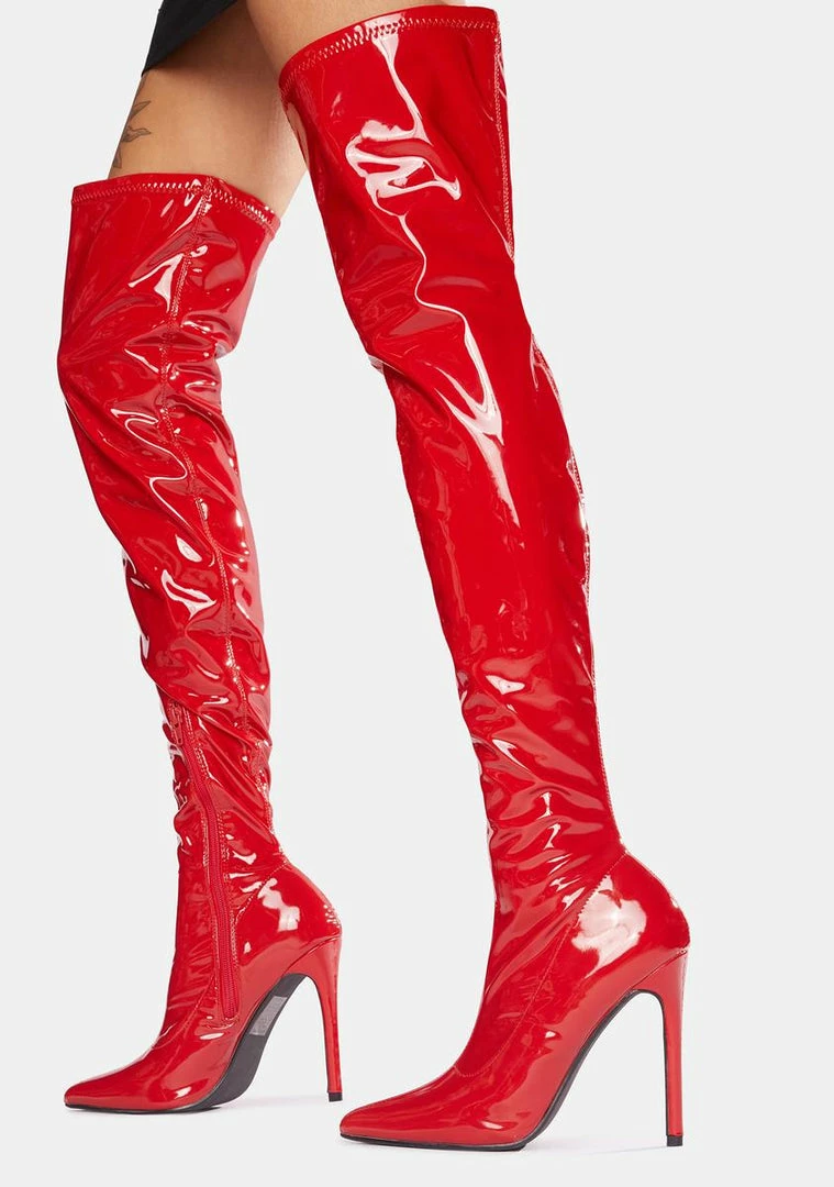 Cheapest 🤩 Public Desire 🥾 Boots & Booties Red Confidence Patent Stiletto 🥾 Boots 🎉 1 Public Desire Boots & Booties Red Confidence Patent Stiletto Boots