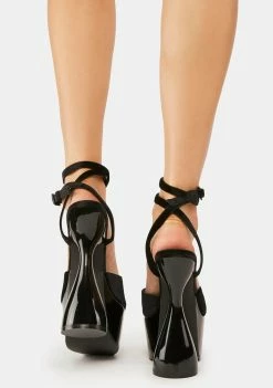Public Desire Black Disco Velvet Lace Up Heels Platforms