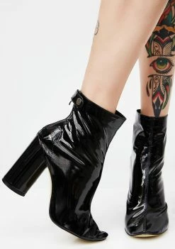Public Desire Lia Black Vinyl Stud Strap Boots Boots & Booties