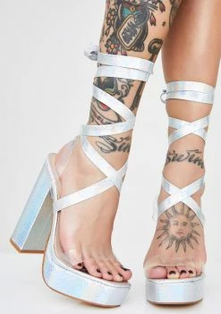 Buy ๐ Public Desire Platforms Chrome Destiny Wrap ๐ Heels โค๏ธ 6 Public Desire Platforms Chrome Destiny Wrap Heels