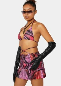 Public Desire Mini Skirt Abstract Printed Ruched Frill Hem Skirt