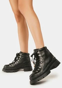 Public Desire Black Hike There Pu Chunky Sole Winter Boots
