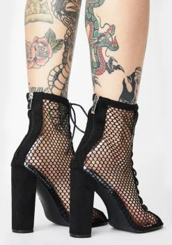 Public Desire Boots & Booties Come Back Lace-Up Fishnet Heels