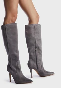 Public Desire Grey Best Believe Suede Stiletto Knee High Boots Heeled Boots
