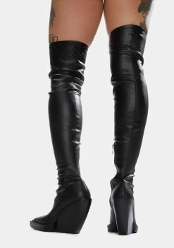 Public Desire Black Nix Thigh High Platform Wedge Boots Boots & Booties