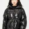 Public Desire Outerwear Black Oversized Vinyl Puffer Coat