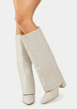 Public Desire Grey Zendaya Croc Pointed Toe Knee High Boots