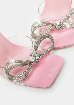 Public Desire Pink Glimmer Wrap Around Diamante Bow Heels Clear Heels
