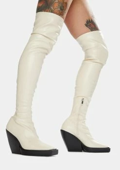 Public Desire Bone Nix Thigh High Platform Wedge Boots Boots & Booties