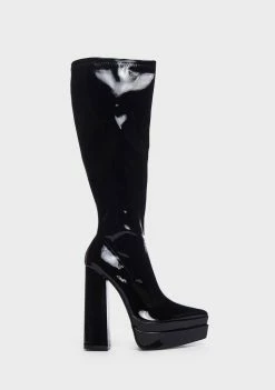 Public Desire Patent End Game Knee High Boots Platform Boots