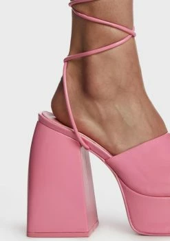 Public Desire Pink Orchid Lace-Up Platform Heels