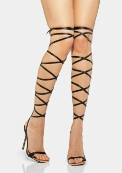 Public Desire Black Demy Lace Up Stiletto Heels