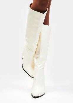 Public Desire Heeled Boots White Posie Knee High Boots