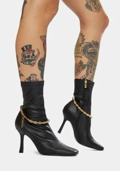 Public Desire Black Sacci Chain Faux Leather Boots