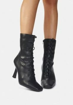 Public Desire Black Bianco PU Lace Up Ankle Boots Boots & Booties