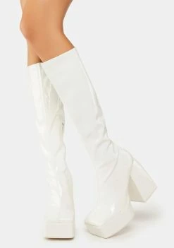 Public Desire Heeled Boots White Heartbeat Platform Knee High Boots