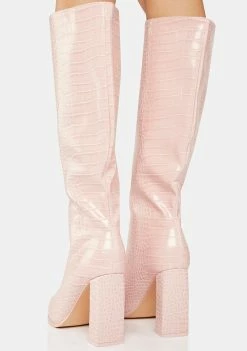 Public Desire Baby Pink Posie Knee High Boots Heeled Boots