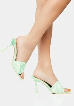 Public Desire Green Swirl Print Squared Toe Heeled Mules