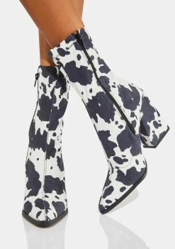 Public Desire Boots & Booties Plush Cow Print Boots