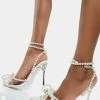 Public Desire Pearl Bow Wrap Around Clear Heels