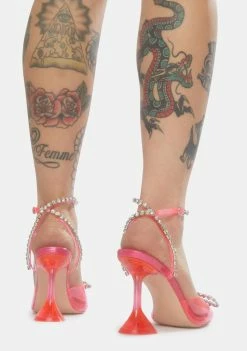 Public Desire Pink Cinderella Diamante Bow Heels