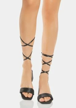 Public Desire Caught Out Black Satin Block Heels