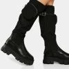 Public Desire Knee High Boots Black Showing Up Cargo Boots
