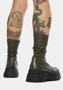 Public Desire Olive Finale Chunky Ankle Wrap Boots